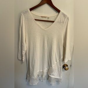 Soft Surroundings Grace Tiered Tunic Top Ivory Pearl Ruffle Womens S Mixed Media